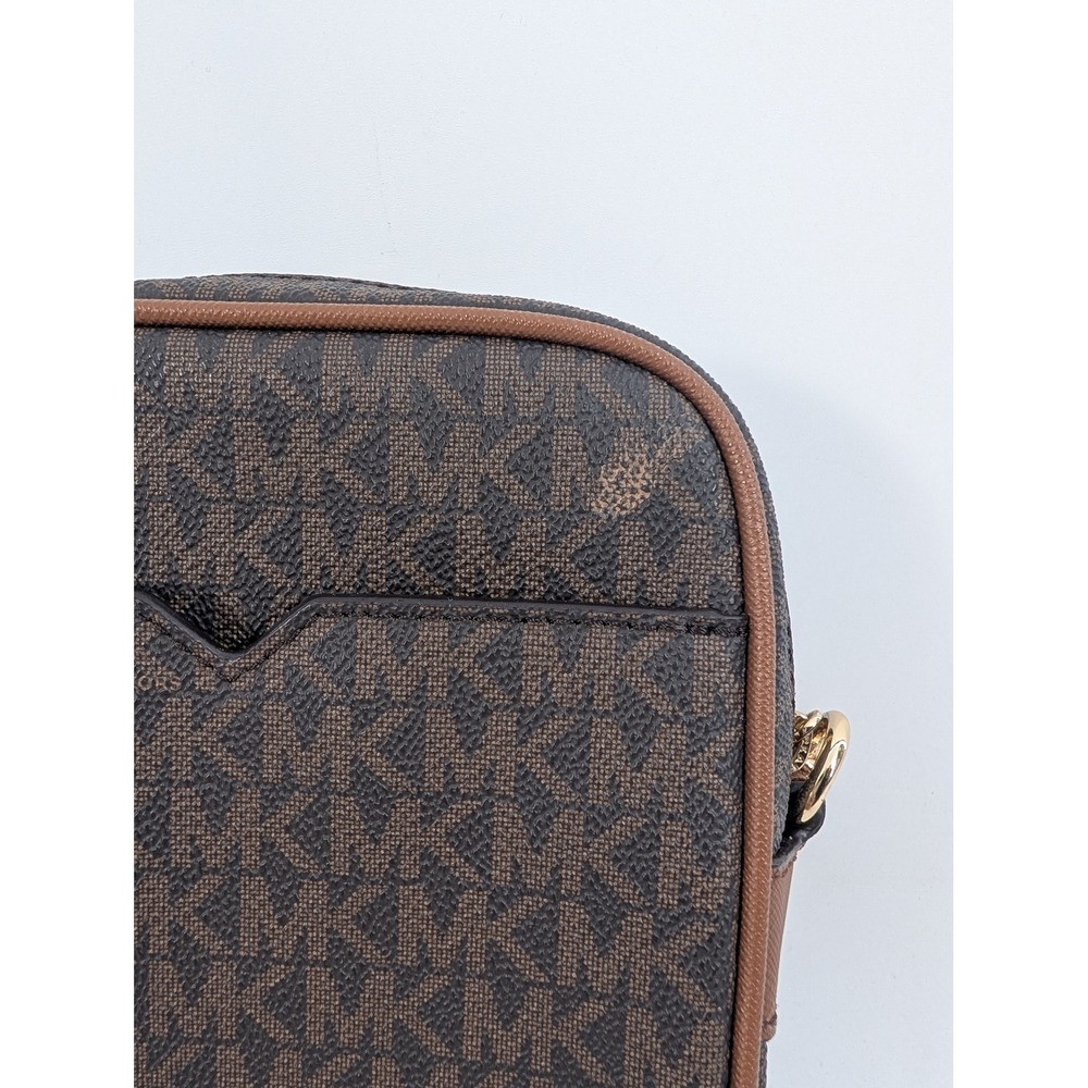 Michael Kors Jet Set Crossbody Bag Brown Logo Signature Acorn - FLAW - Picture 7 of 8